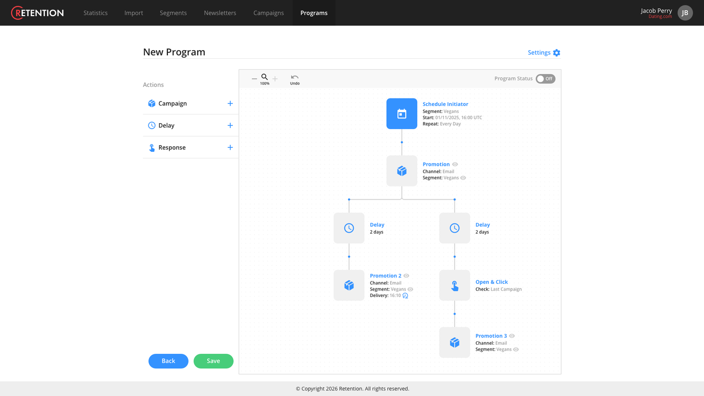 Visual program editor – drag-and-drop lifecycle automation
