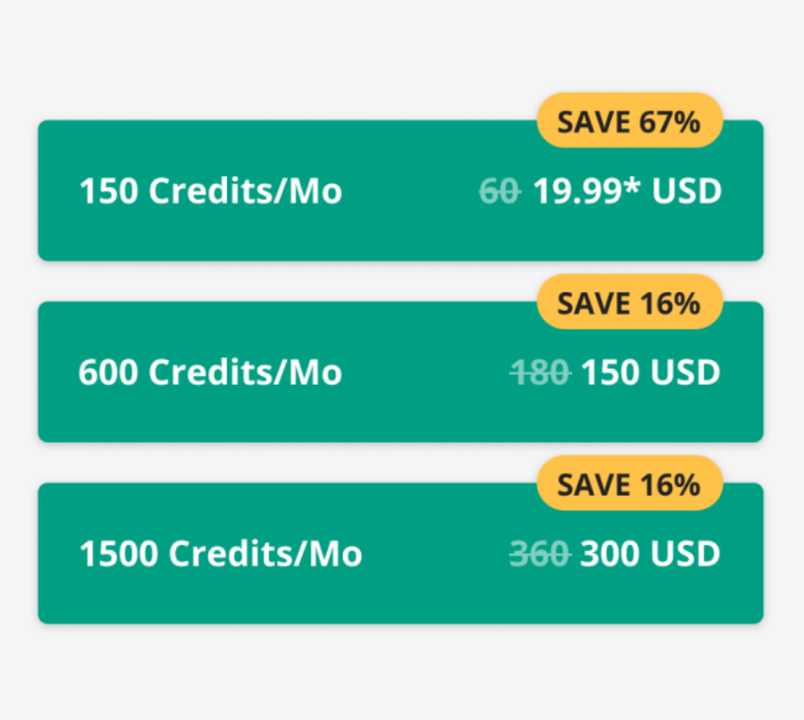 Subscription packages before – flat SAVE % badges only